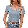 thumbnail image 1 of Tittly T Shirts for Women Tshirts Shirts Womens Short Sleeve Summer Tops Sweetheart Neckline Crop Top Basic Slim Fit Shirt Casual T Shirt 2025 Fashion Going Out Tops Summer Tops Blue XL, 1 of 4