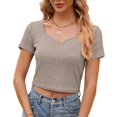 thumbnail image 1 of Tittly T Shirts for Women Tshirts Shirts Womens Short Sleeve Summer Tops Sweetheart Neckline Crop Top Basic Slim Fit Shirt Casual T Shirt 2025 Fashion Going Out Tops Summer Tops Khaki L, 1 of 4