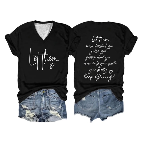 Tittly T Shirts for Women V Neck T Shirts Shirt For Women Let Them Misunderstand You T Shirt Inspirational Graphic Tees Motivational Gift Tops Graphic Tees Tshirts Shirts Black XXL