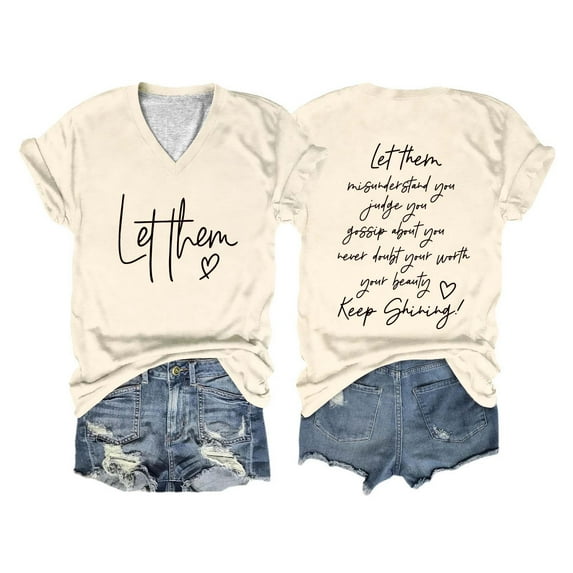 Tittly T Shirts for Women V Neck T Shirts Shirt For Women Let Them Misunderstand You T Shirt Inspirational Graphic Tees Motivational Gift Tops Graphic Tees Tshirts Shirts Beige L
