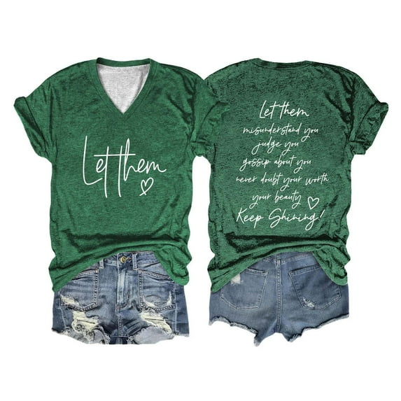 Tittly T Shirts for Women V Neck T Shirts Shirt For Women Let Them Misunderstand You T Shirt Inspirational Graphic Tees Motivational Gift Tops Graphic Tees Tshirts Shirts Green XXL