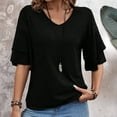 thumbnail image 1 of Tittly T Shirts for Women V Neck T Shirts for Women Womens Casual Blouses Summer Fashion Clothes Double Tiered Half Bell Sleeve Top Crewneck Loose Fit T Shirts Tshirts Shirts Womens Tops Black L, 1 of 6