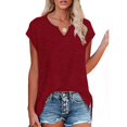 thumbnail image 1 of Tittly T Shirts for Women V Neck T Shirts for Women Women's Cap Sleeve Shirts Casual Summer V Neck Tunic Tops Loose T Shirts Side Slit S 3XL Tshirts Shirts Womens Tops Wine L, 1 of 9