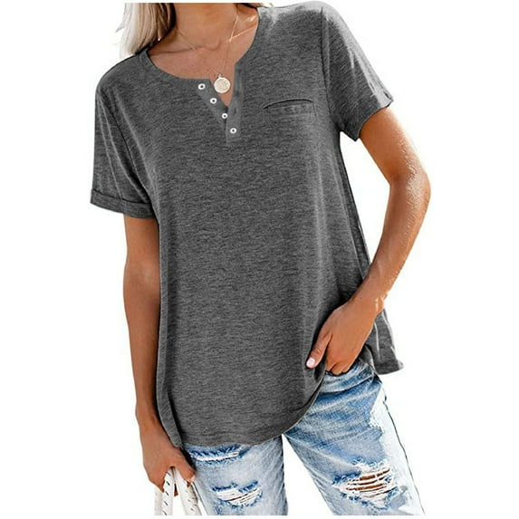 Tittly T Shirts for Women Womens Tops Fashion Women's Loose Short Sleeve T-shirt Round Neck Solid color Tops New Years Eve Outfits Women Womens Summer Tops Basic Tees Black L