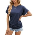 thumbnail image 1 of Tittly T Shirts for Women Basic Tees Women's Short Sleeved Solid Color Round Neck Loose Pleated Fashion Top T Shirt Tshirts Shirts Womens Tops Navy S, 1 of 7