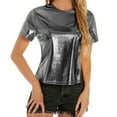 thumbnail image 1 of Tittly T Shirts for Women Basic Tees Women's Spring Summer Metallic Glossy Round Neck Loose Casual T Shirt Tshirts Shirts Womens Tops Grey XL, 1 of 5