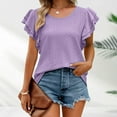 thumbnail image 1 of Tittly T Shirts for Women Basic Tees Women's Summer Top V Neck Ruffle Short Sleeve Casual Loose Tee T Shirts Tshirts Shirts Womens Tops Purple M, 1 of 6