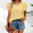 thumbnail image 1 of Tittly T Shirts for Women Basic Tees Women's Summer Top V Neck Ruffle Short Sleeve Casual Loose Tee T Shirts Tshirts Shirts Womens Tops Yellow XXL, 1 of 7