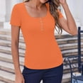 thumbnail image 1 of Tittly T Shirts for Women Going Out Tops New Women's Square Collar Up T Shirt Tshirts Shirts Basic Tees Orange S, 1 of 6