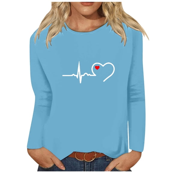 Tittly T Shirts for Women Graphic Tees Ladies Fashion Long Sleeve Round Neck T Shirt Womens Long Sleeve Tops Tshirts Shirts Sky Blue L