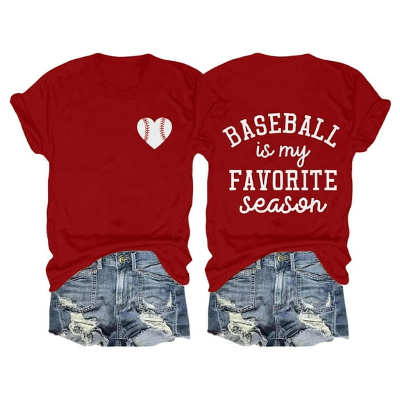 Tittly T Shirts for Women Graphic Tees Women's Baseball Is My Favorite Season Baseball T Shirt Top Tshirts Shirts Tops for Women Trendy Red S