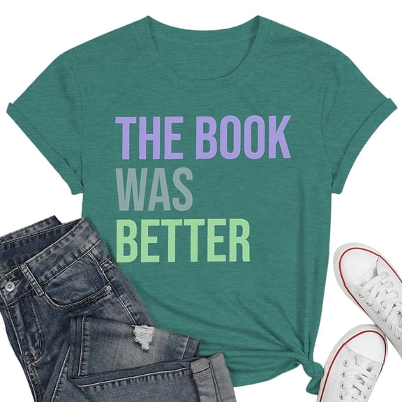 Tittly T Shirts for Women Spring Tops for Women Women's Read Print Loose Casual Long Sleeved T Shirt Graphic Tees Tshirts Shirts Green L
