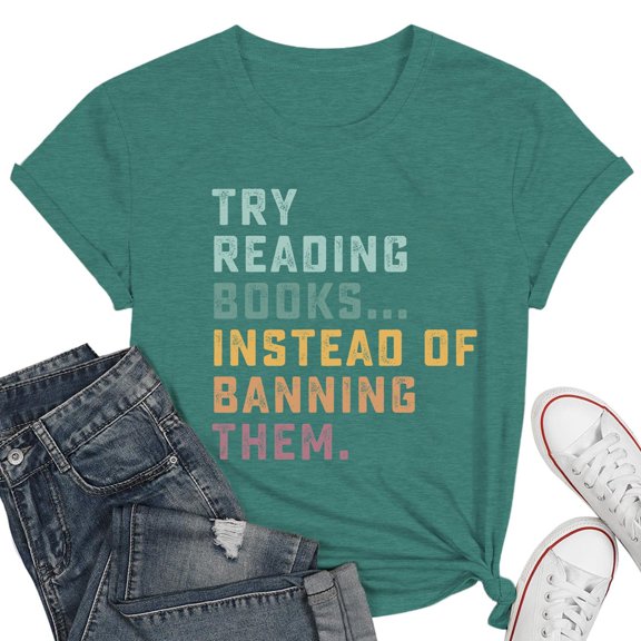 Tittly T Shirts for Women Spring Tops for Women Women's Read Print Loose Casual Long Sleeved T Shirt Graphic Tees Tshirts Shirts Green XXL