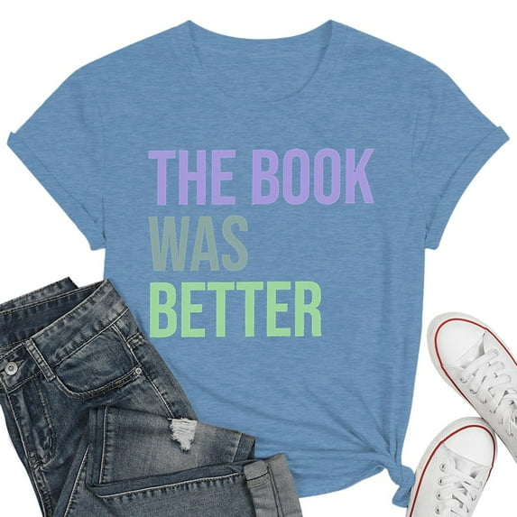 Tittly T Shirts for Women Spring Tops for Women Women's Read Print Loose Casual Long Sleeved T Shirt Graphic Tees Tshirts Shirts Light Blue XXL