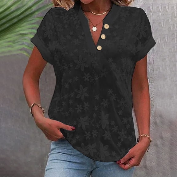 Tittly T Shirts for Women Tshirts Shirts Women's Fashion Casual V Neck Short Sleeve Top T Shirt Graphic Tees Summer Tops Black L