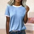 thumbnail image 1 of Tittly T Shirts for Women Spring Tops for Women Women's Spring Round Neck Color Blocked Loose Casual Short Sleeve T Shirt Tshirts Shirts Basic Tees Blue L, 1 of 4