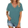 thumbnail image 1 of Tittly T Shirts for Women Tshirts Shirts Women's Spring V Neck Splice Ribbon Pocket Loose Casual Short Sleeve T Shirt Basic Tees Summer Tops Green XL, 1 of 4