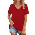 thumbnail image 1 of Tittly T Shirts for Women Tshirts Shirts Women's Spring V Neck Splice Ribbon Pocket Loose Casual Short Sleeve T Shirt Basic Tees Summer Tops Red L, 1 of 4