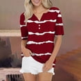 thumbnail image 1 of Tittly T Shirts for Women V Neck T Shirts Women's Fashion Casual Striped Button Short Sleeve Top T Shirt Graphic Tees Tshirts Shirts Red XXL, 1 of 5