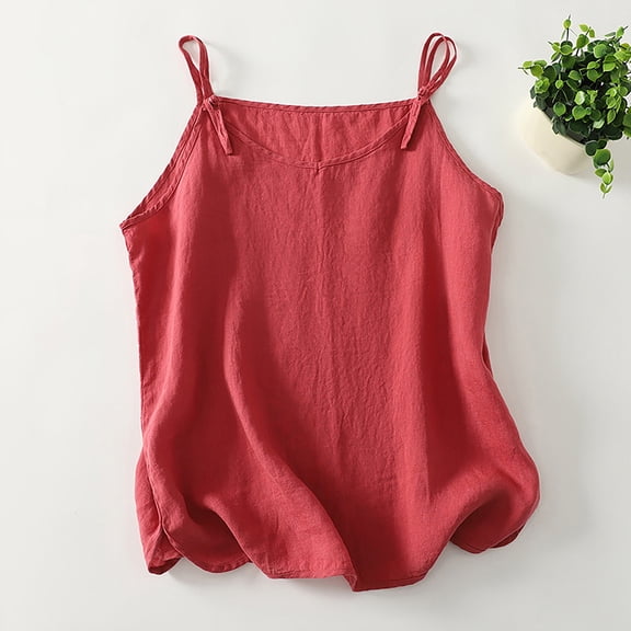 Tittly Tank Top for Women Womens Loose Tank Tops Summer Tops for Women Cotton Linen Camisole Tops For Women Spaghetti Strap Fit Tank Top Summer 2025 Sleeveless Shirts Red