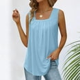 thumbnail image 1 of Tittly Tank Tops Vest for Women Summer Vest Loose Pleated Square Neck Sleeveless Top Curved Hem Loose Large Size Women's Top Womens Tops Vest Tops for Women Sky Blue XL, 1 of 5