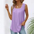 thumbnail image 1 of Tittly Tank Tops Vest for Women Summer Vest Loose Pleated Square Neck Sleeveless Top Curved Hem Loose Large Size Women's Top Womens Tops Vest Tops for Women Pink XL, 1 of 5