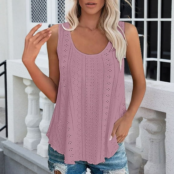 Tittly Tank Tops Vest for Women Women's Solid Color Fashionable Casual Round Neck Sleeveless Camisole Top Womens Tops Vest Tops for Women Watermelon Red S