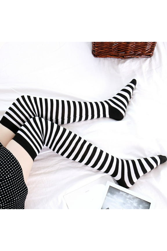 Thigh High Stockings Socks for Women Warmer Winter Socks Thigh Soft Over Cotton Women Cotton Girl High Stripe Spcks Socks Slouch Socks Cute Socks Black One Size