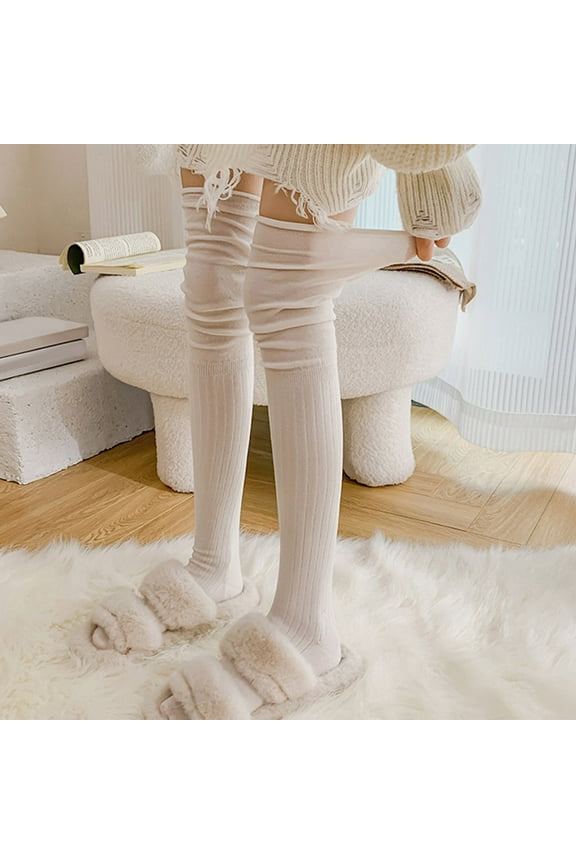 Thigh High Stockings Socks for Women Women Solid Knitted Cotton Stocking Thigh Long Knee Socks Over Extra Socks Slouch Socks Cute Socks A One Size