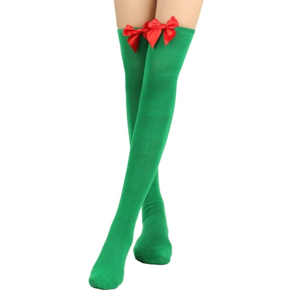 Tittly Thigh High Stockings Socks for Women Womens Long Socks Bowknot Pure Color Socks Thigh High Socks Over The Knee Socks Festival Christmas Slouch Socks Cute Socks Green One Size