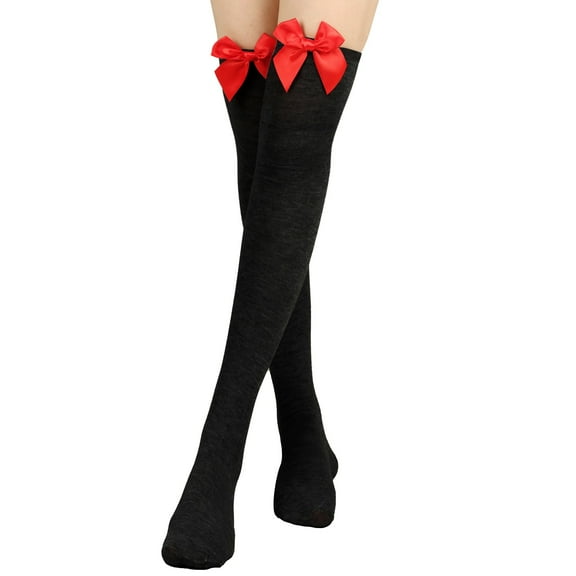 Tittly Thigh High Stockings Socks for Women Womens Long Socks Bowknot Pure Color Socks Thigh High Socks Over The Knee Socks Festival Christmas Slouch Socks Cute Socks Black One Size