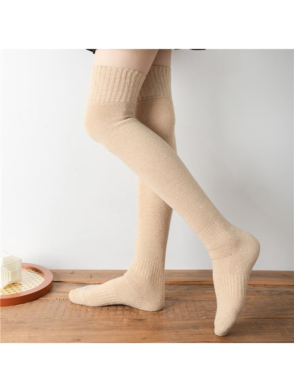 Thigh High Stockings Stockings for Women 2 Pairs Of Wool Stockings Over The Knee Thickened Winter Woolen Warm Stockings Woolen Coil High Stockings Socks for Women Slouch Socks G One Size