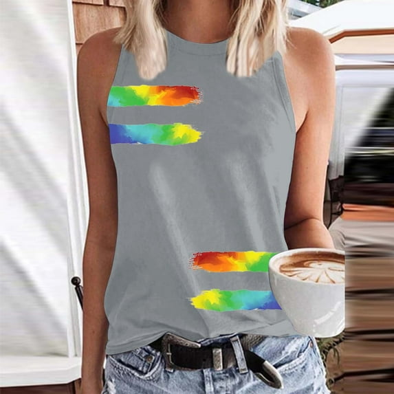 Tittly Vest for Women Tank Tops Tank Tops For Women Crew Neck Sleeveless Tie Dye Shirt Casual Summer Solid Color Vest Tops for Women Womens Tops Grey M