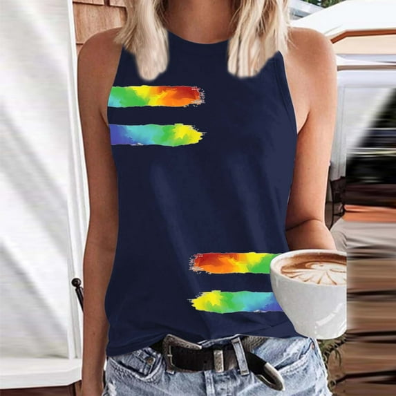 Tittly Vest for Women Tank Tops Tank Tops For Women Crew Neck Sleeveless Tie Dye Shirt Casual Summer Solid Color Vest Tops for Women Womens Tops Navy M
