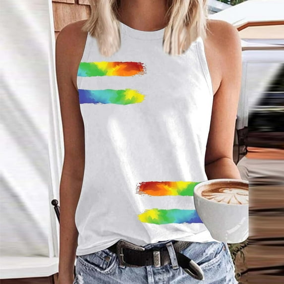 Tittly Vest for Women Tank Tops Tank Tops For Women Crew Neck Sleeveless Tie Dye Shirt Casual Summer Solid Color Vest Tops for Women Womens Tops White XL