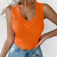 thumbnail image 1 of Tittly Vest for Women Tank Tops Womens Casual Slim Fit V Neck Ribbed Knit Tanks Tops Sleeveless T Shirts Blouses T Shirts for Women Going Out Tops Orange M, 1 of 6