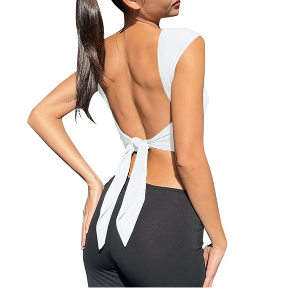 Tittly Vest for Women Tank Tops Women's Solid Color Fashion Slim Solid Color Straps Backless T Shirt Top Going Out Tops Crop Tops White XS