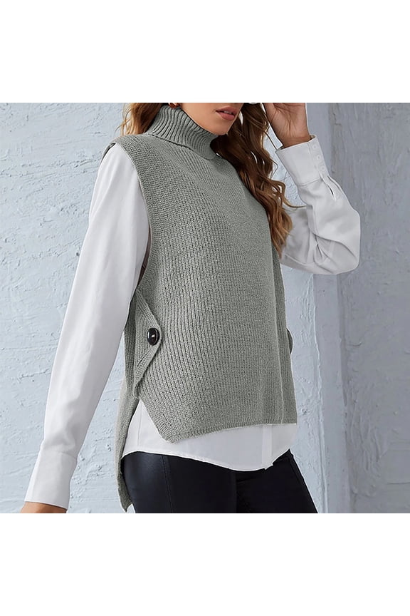 Vest for Women Waistcoat Vest Ladies' Solid Color Knit Turtleneck Pullover Loose Sleeveless Vest Vest Tops for Women Tank Tops Grey XL