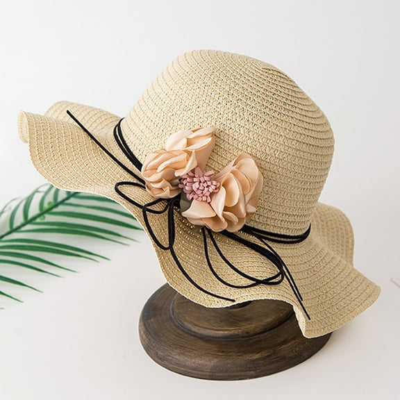 Tittly Visor Hats Beach Hats Travel Flower Caps Foldable Wide Sun Summer Ladies Beach Hat Baseball Caps Hats for Women Straw Hat Beige One Size