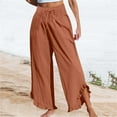 thumbnail image 1 of Tittly Wide Leg Pants Woman Baggy Pants Linen Pants Women 2025 Women's Linen Summer Solid Color Palazzo Pants Flowy Wide Leg Beach Pants With Pockets Comfy Pants Women Sweatpants Women Coffee L, 1 of 5
