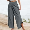 thumbnail image 1 of Tittly Wide Leg Pants Woman Baggy Pants Linen Pants Women 2025 Women's Linen Summer Solid Color Palazzo Pants Flowy Wide Leg Beach Pants With Pockets Comfy Pants Women Sweatpants Women Grey L, 1 of 5