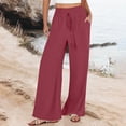 thumbnail image 1 of Tittly Wide Leg Pants Woman Baggy Pants Linen Pants Women Summer Wide Leg Pants Drawstring Elastic Waist Pants High Waisted Pants Casual Beach Trousers Comfy Pants Women Sweatpants Women Rose Gold 3XL, 1 of 5