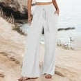 thumbnail image 1 of Tittly Wide Leg Pants Woman Baggy Pants Linen Pants Women Summer Wide Leg Pants Drawstring Elastic Waist Pants High Waisted Pants Casual Beach Trousers Comfy Pants Women Sweatpants Women White 3XL, 1 of 5