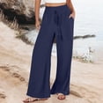thumbnail image 1 of Tittly Wide Leg Pants Woman Baggy Pants Linen Pants Women Summer Wide Leg Pants Drawstring Elastic Waist Pants High Waisted Pants Casual Beach Trousers Comfy Pants Women Sweatpants Women Dark Blue S, 1 of 5