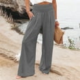 thumbnail image 1 of Tittly Wide Leg Pants Woman Baggy Pants Women Summer High Waisted Cotton Linen Palazzo Pants Wide Leg Long Pant Trousers With Pocket Sweatpants Women Lounge Pants Women Grey M, 1 of 6