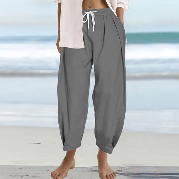 Tittly Wide Leg Sweatpants Women Harem Pants Women Womens Casual Solid Color Loose Pockets Elastic Belt Waist Pants Long Trousers Cotton Pants for Women Pantalones Para Mujer Dark Gray 3XL