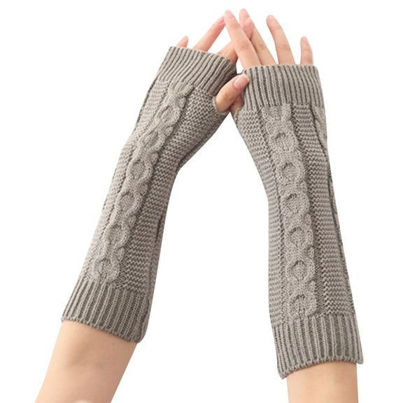 Tittly Winter Gloves Gloves for Men Winter Warm Women's Long Cable Knit Acrylic Gloves Arm Fingerless Gloves Thumb Hole Gloves Mittens Gloves for Women Warm Gloves Grey One Size