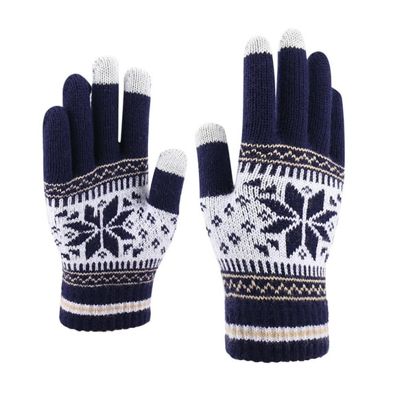 Tittly Winter Gloves Gloves for Men Women's Knitted Gloves With Screen Gloves Thick Winter Warm Phone Snowflake Creative Gloves Gloves for Women Knit Gloves Navy One Size