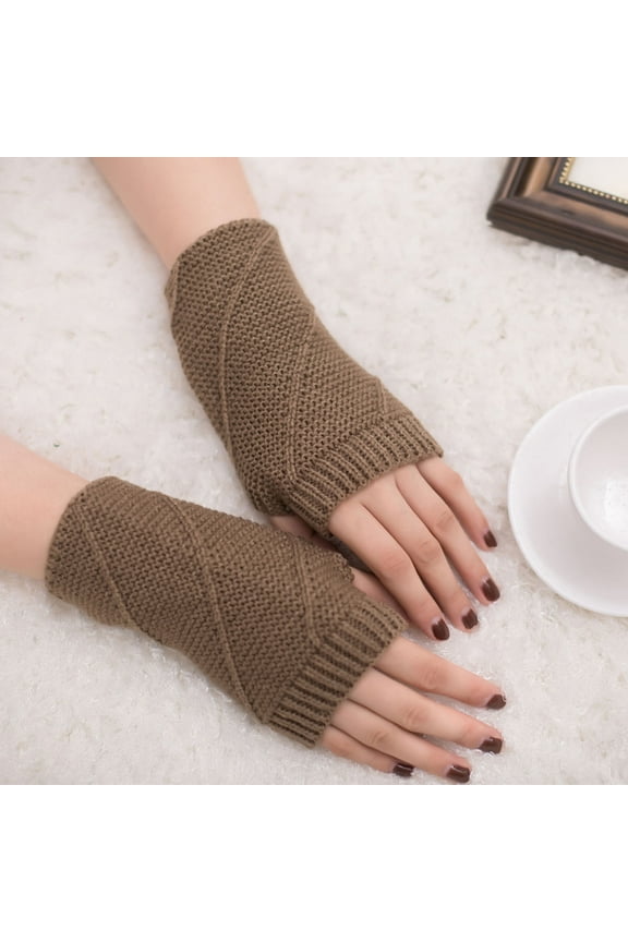Winter Gloves Gloves for Women Knitted Fingerless Arm Keep Winter Girl Gloves Mitten Warm Women Warm Soft Gloves Warm Gloves Cotton Gloves Khaki One Size