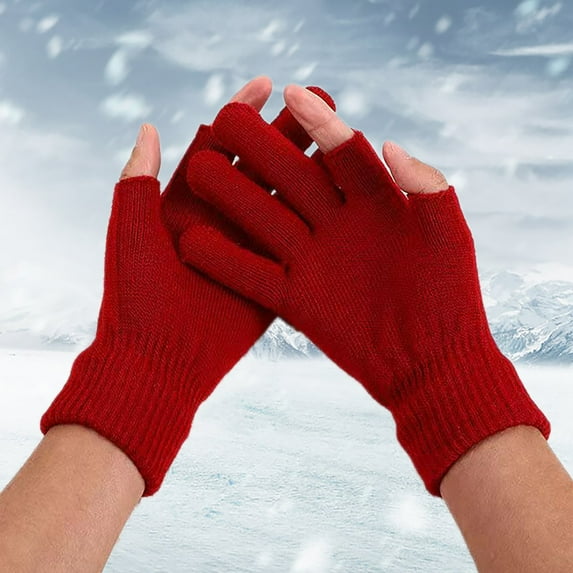 Tittly Winter Gloves Gloves for Women Warm Knit Acrylic Gloves Fall Winter Unisex Sub Finger Outdoor Creative Screen Gloves Batch Knit Gloves Warm Gloves Red One Size